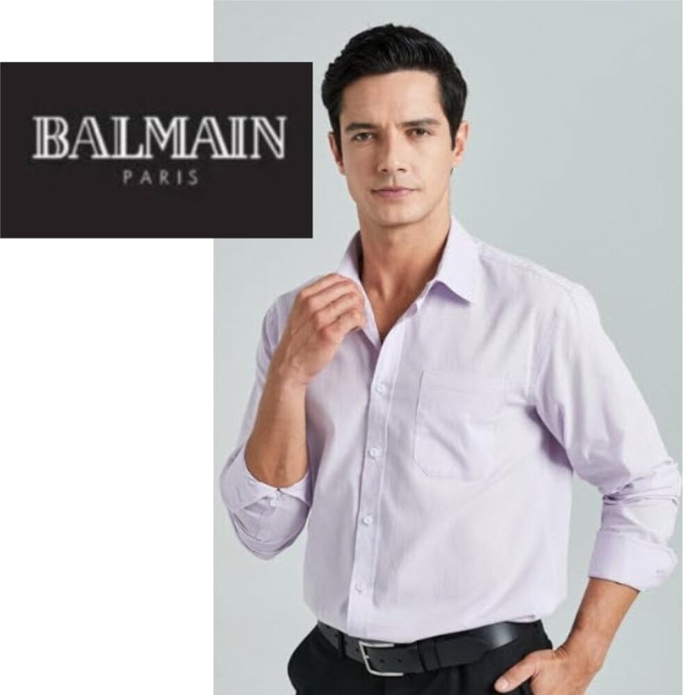 Balmain Paris Menβs Dress Shirt Lavender Cotton Chest Pocket Size 14.5